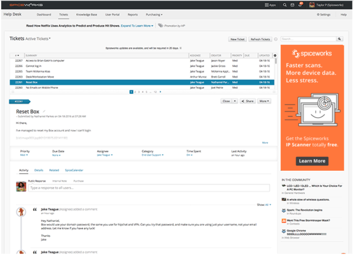 Our reviewer took screenshot of Spiceworks IT HelpDesk Ticketing System during the demo
