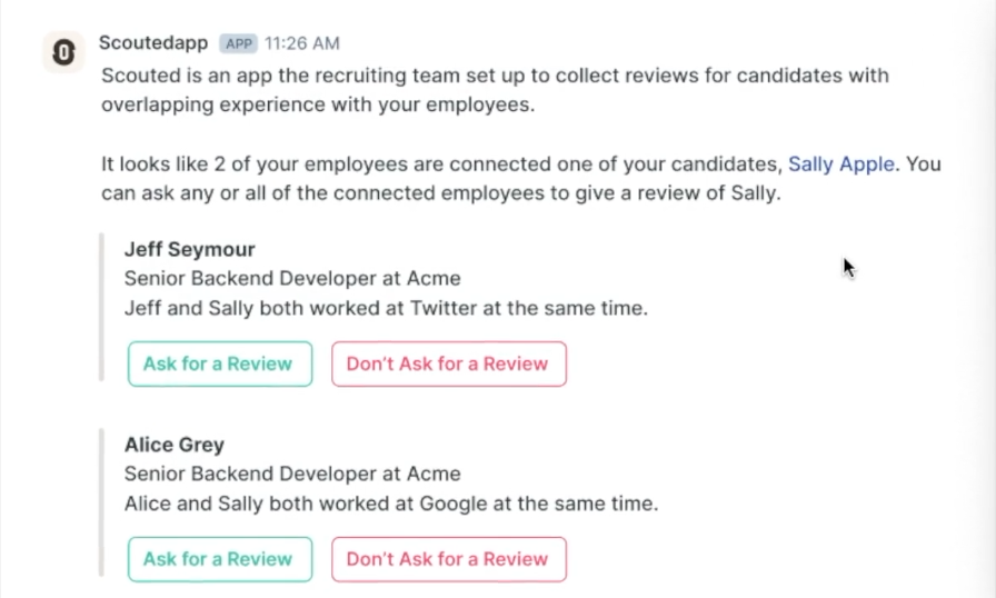 Screenshot of Scouted candidate review