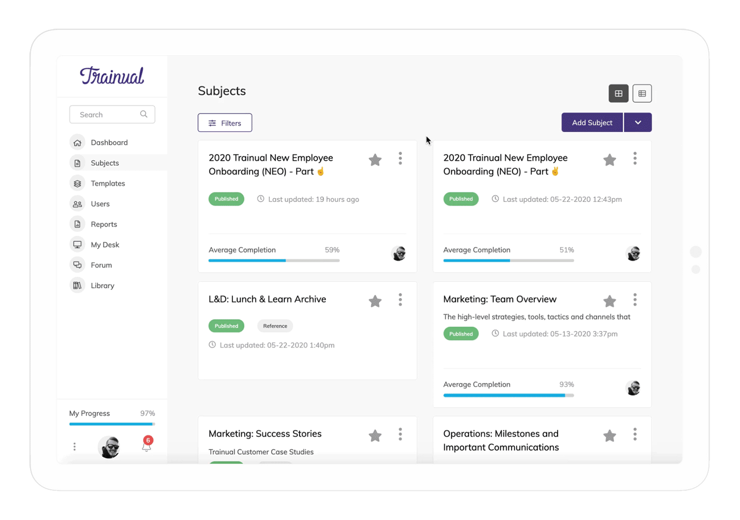 Trainual's HR learning management system dashboard