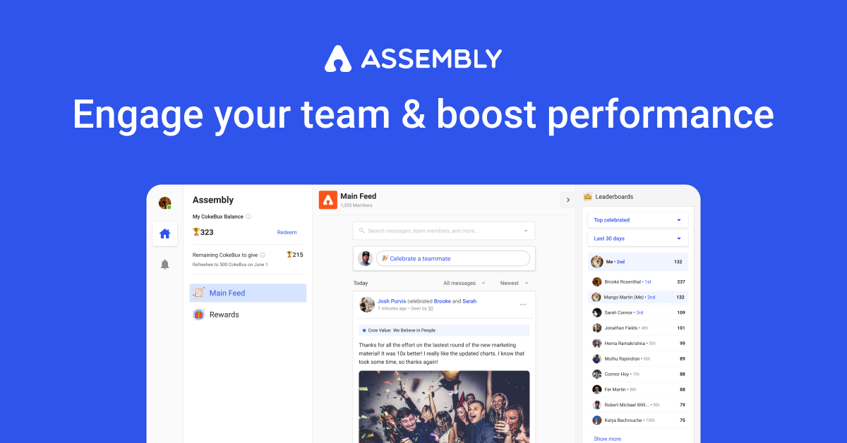 Our reviewer took Assembly's Employee Engagement Platform dashboard screenshot during the demo