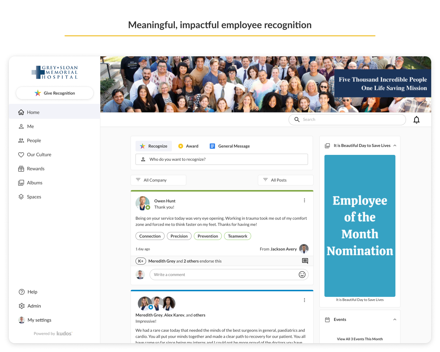 Kudos Employee Engagement Platform dashboard screenshot