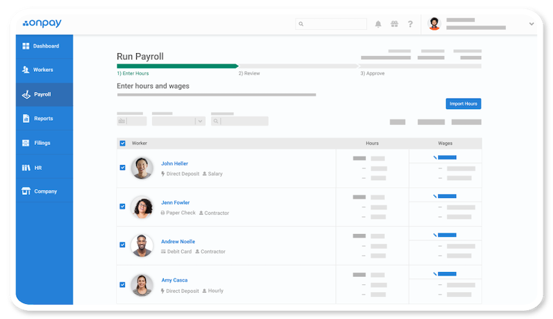 OnPay dashboard screenshot - one of the best small business payroll software