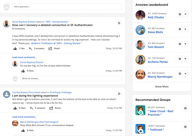 Community chat board on Salesforce Trailblazer