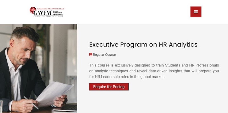 Information page for GWFM's HR analytics executive program