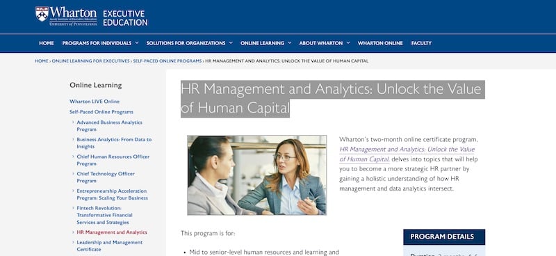 Wharton University HR Management and Analytics course
