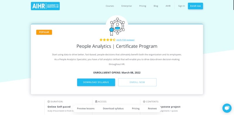 People Analytics Certificate Program homepage