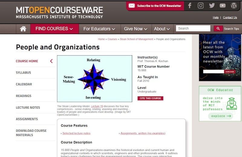 MIT People and Organizations course
