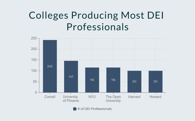 Stastics showing colleges producing the most DEI professionals