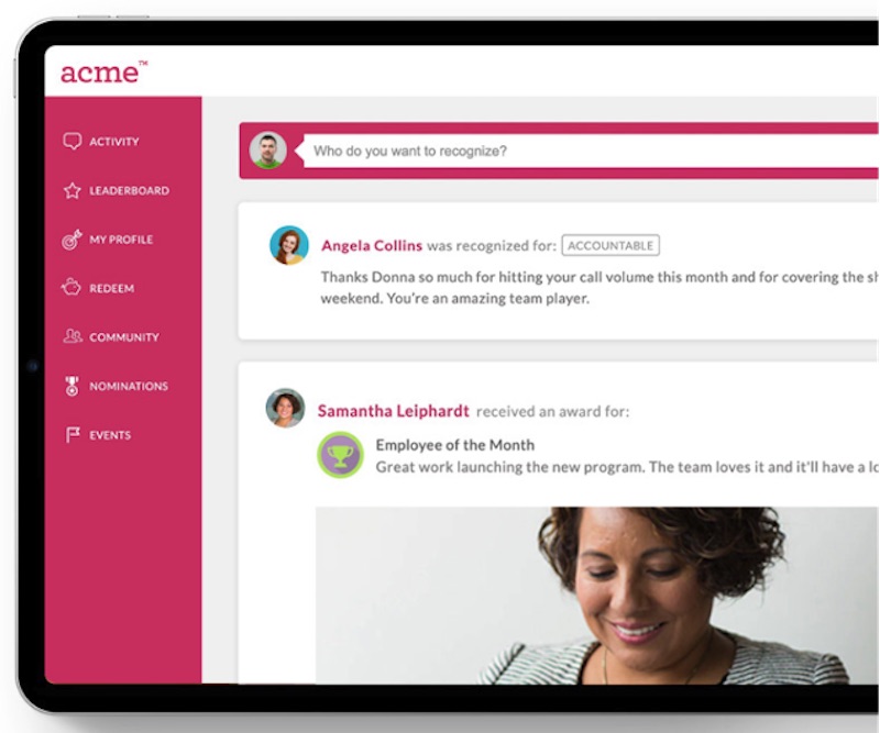 Bucketlist (a employee recognition platform) dashboard screenshot