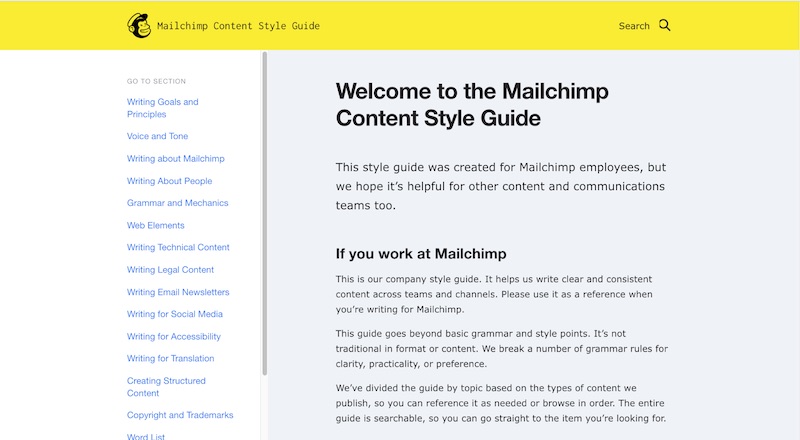 Mailchimp's content style guide