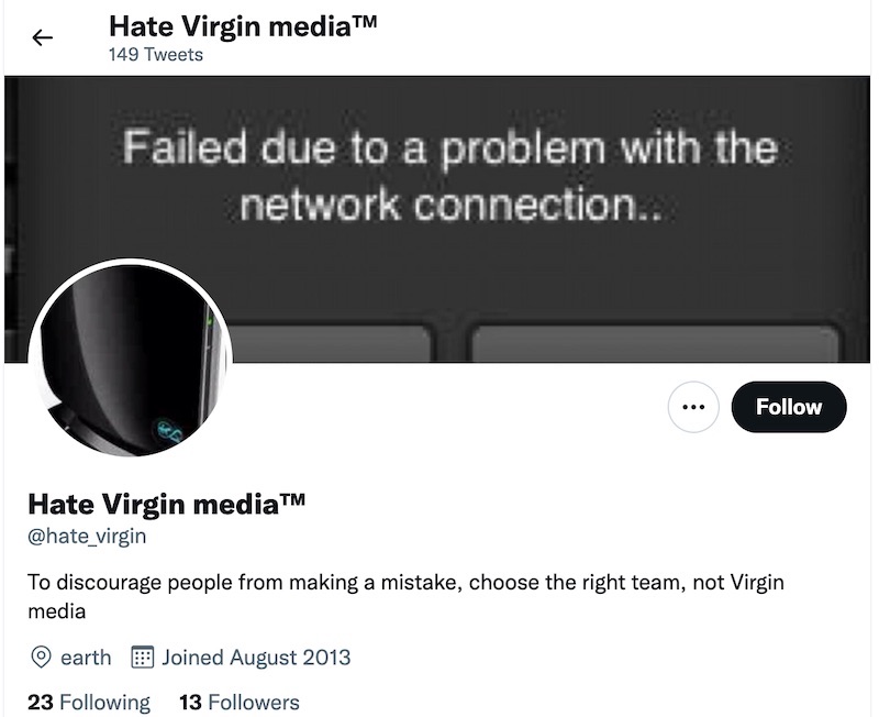 Hate Virgin media Twitter account