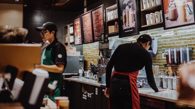 Starbucks baristas working