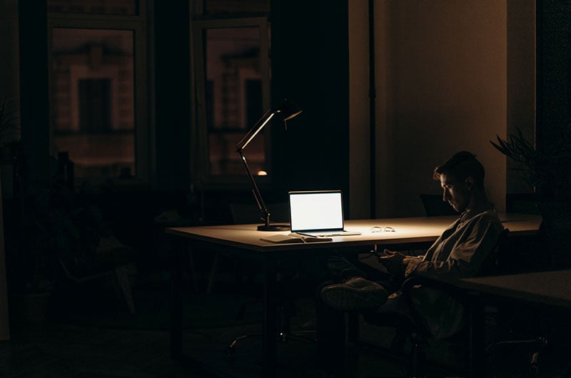 Man working late at an office