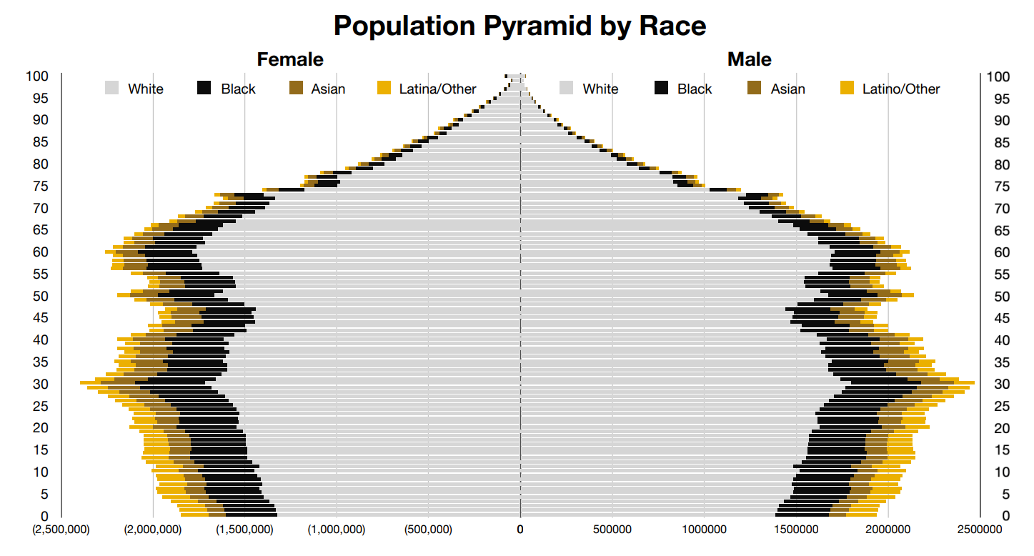 American population depicted by gender, race, and age.
