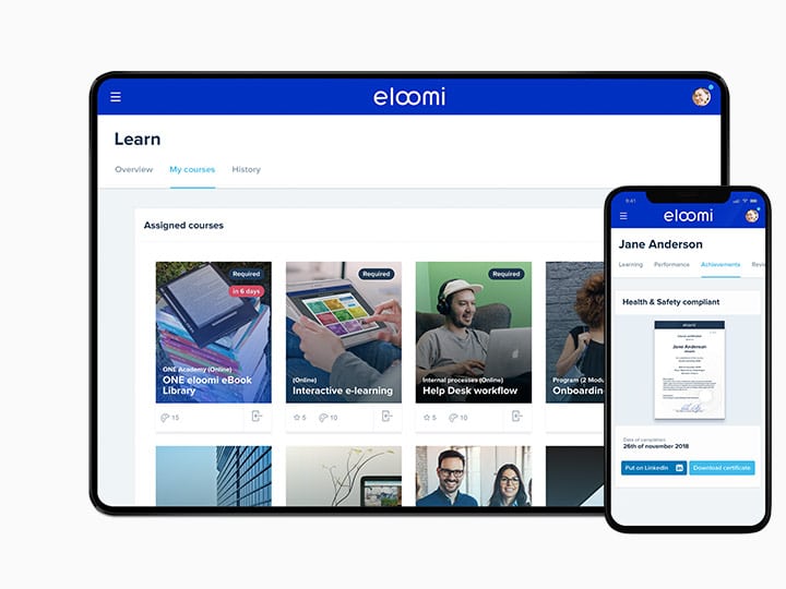 eloomi's employee learning management system dashboard screenshot