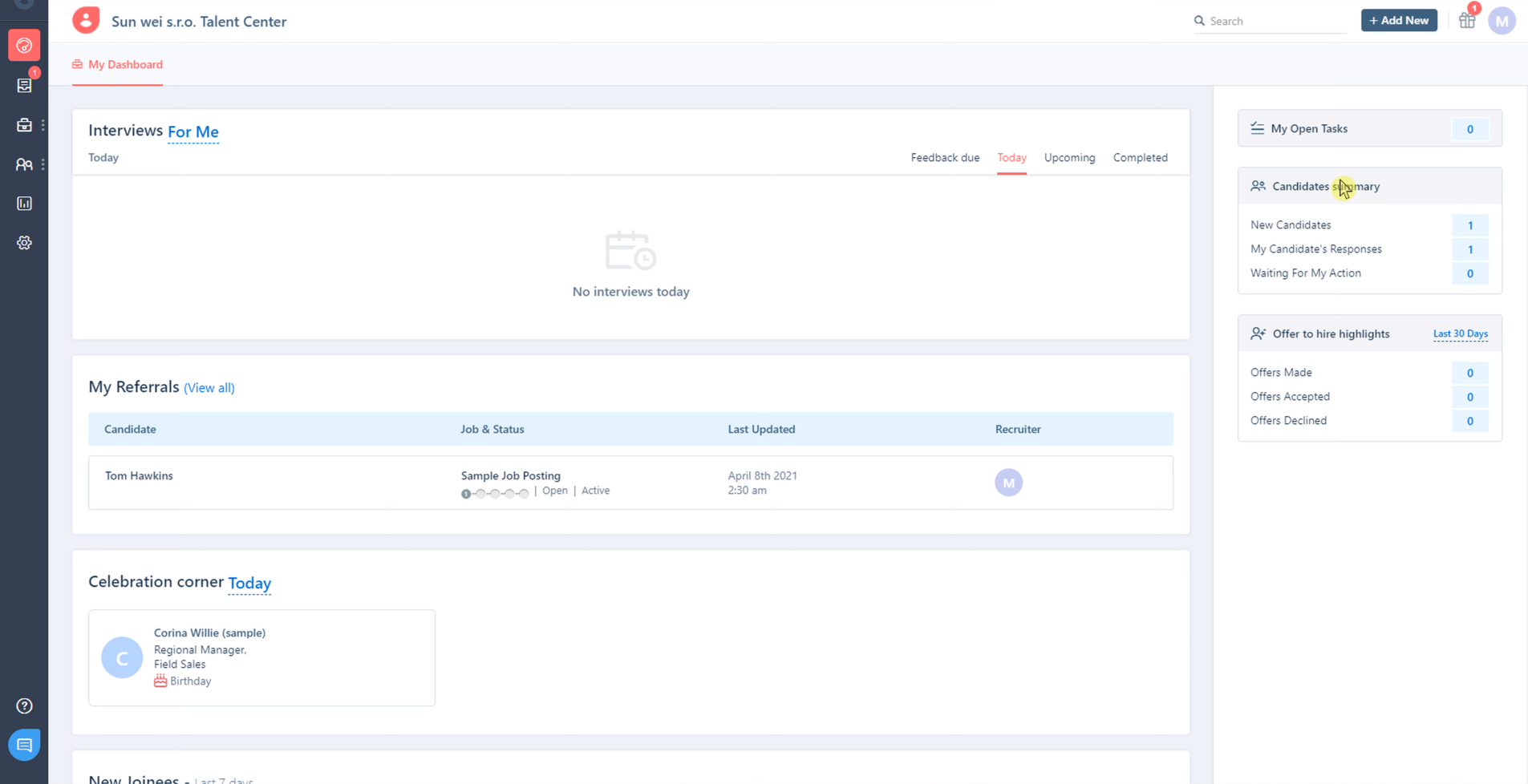 Screenshot of Freshteam Applicant Tracking System Showing Candidate Hiring Stages