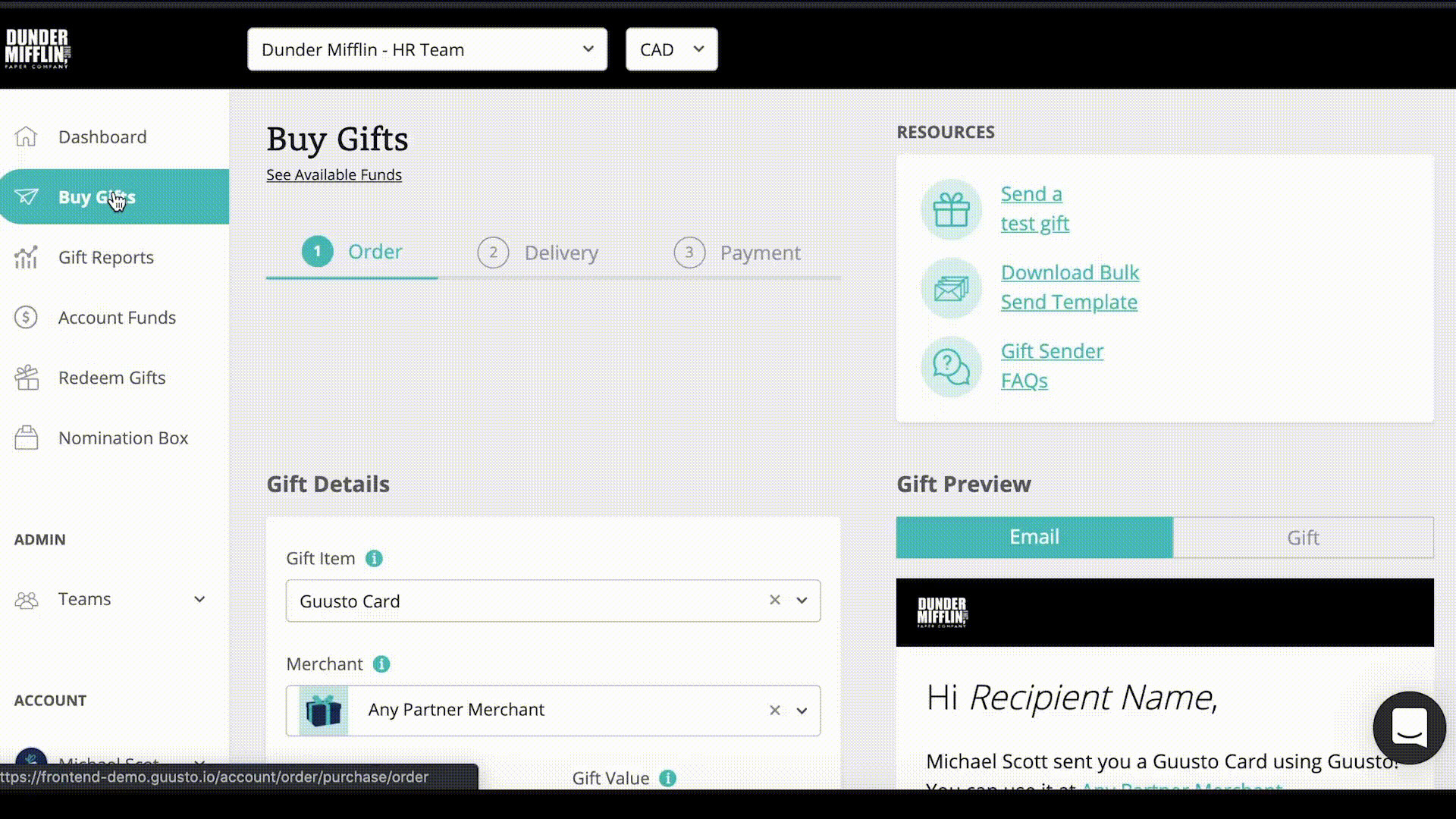 Our reviewer took screenshot of Guusto Employee Reward Programs's dashboard during the review