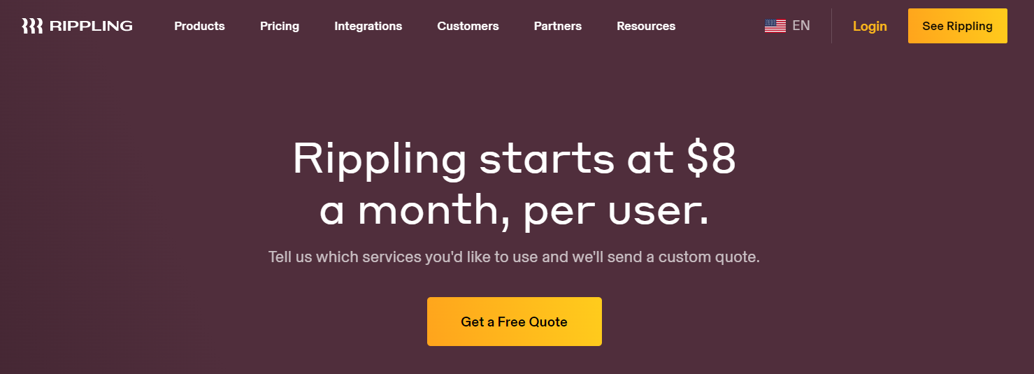 Rippling pricing page.