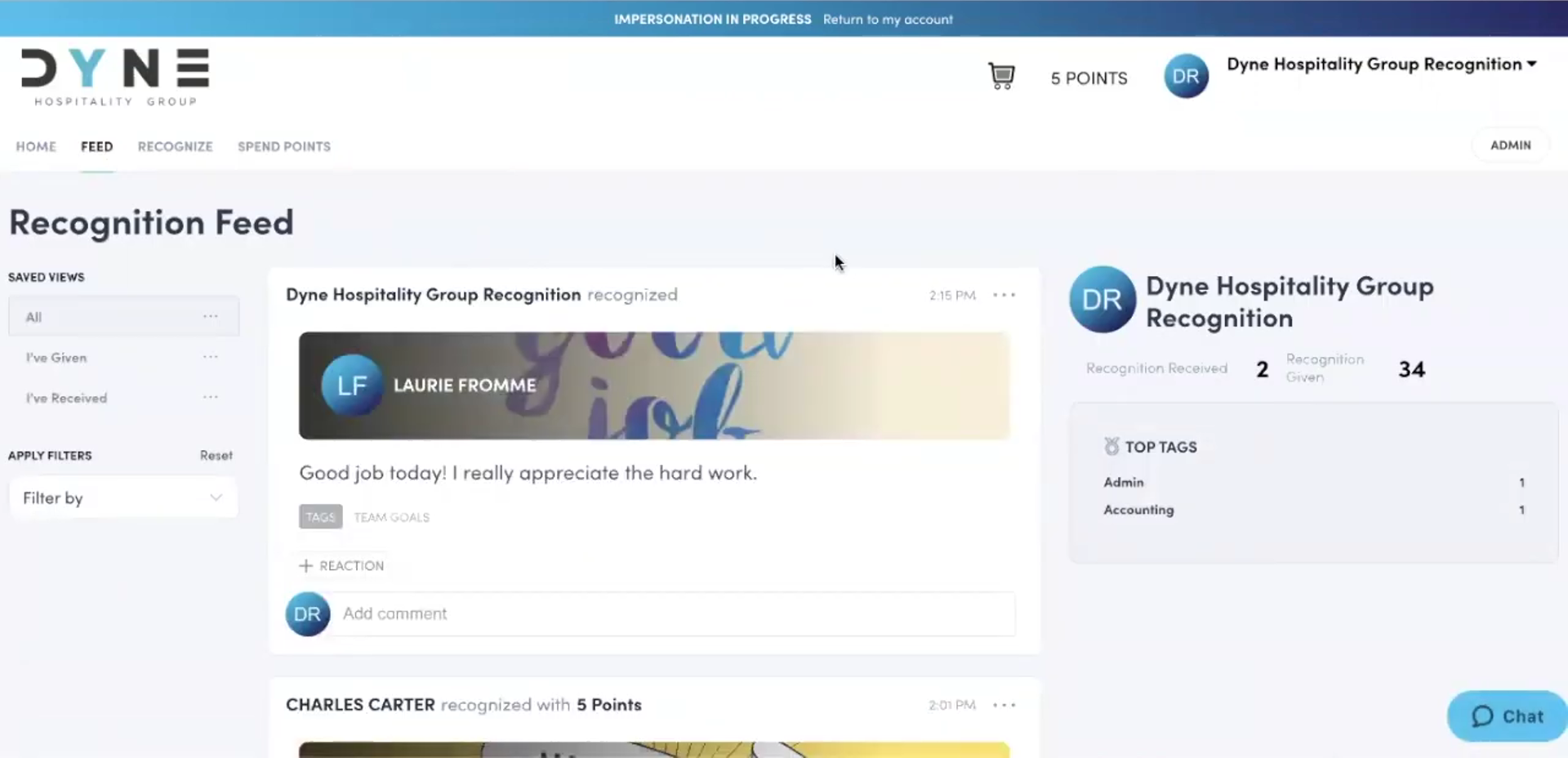 Awardco's dashboard screenshot - one of the best employee recognition company