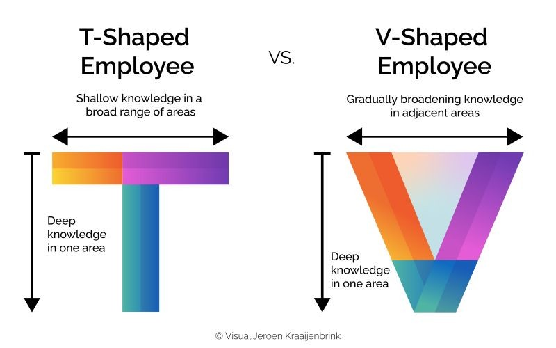A depreciation of what defines a T-shaped and V-shaped employee.