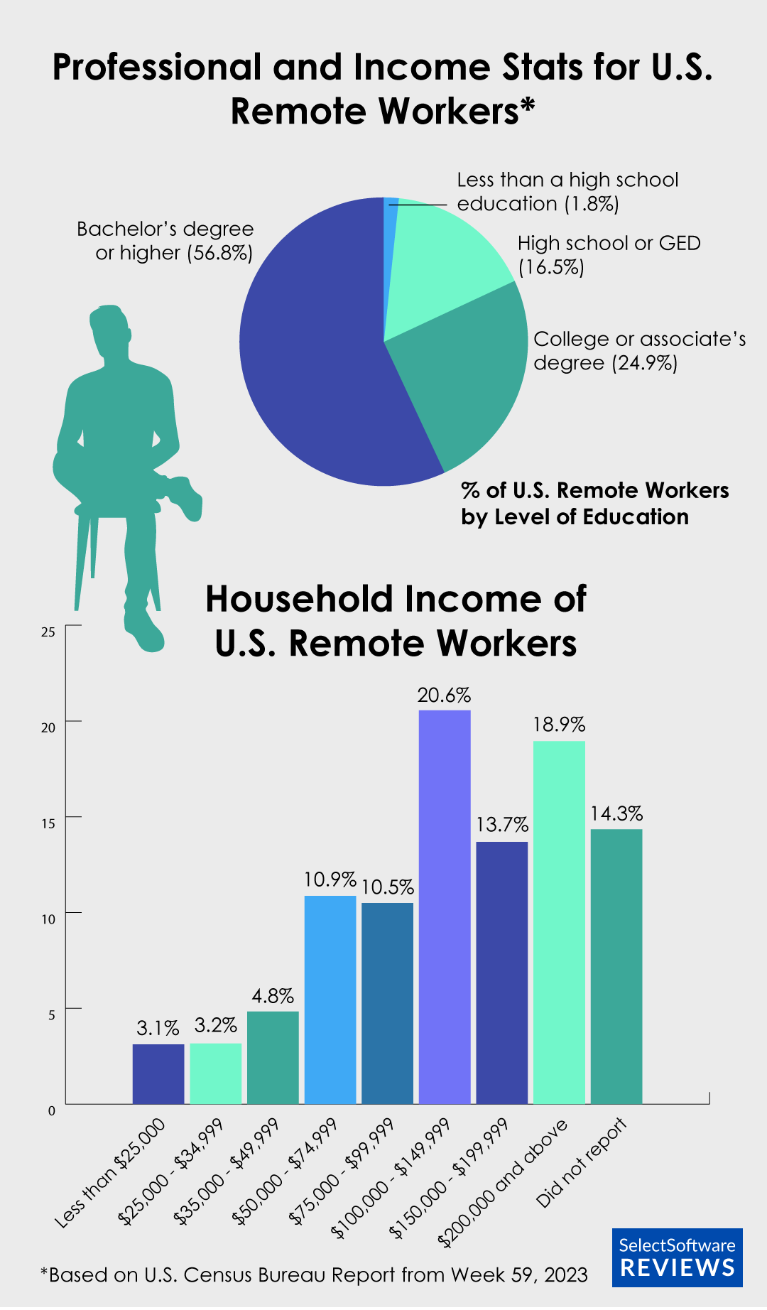 Graphs showing the qaulifications and income of US remote workers