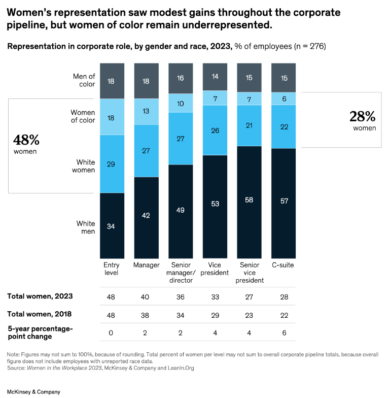 A graph of female representation in the corporate pipeline.